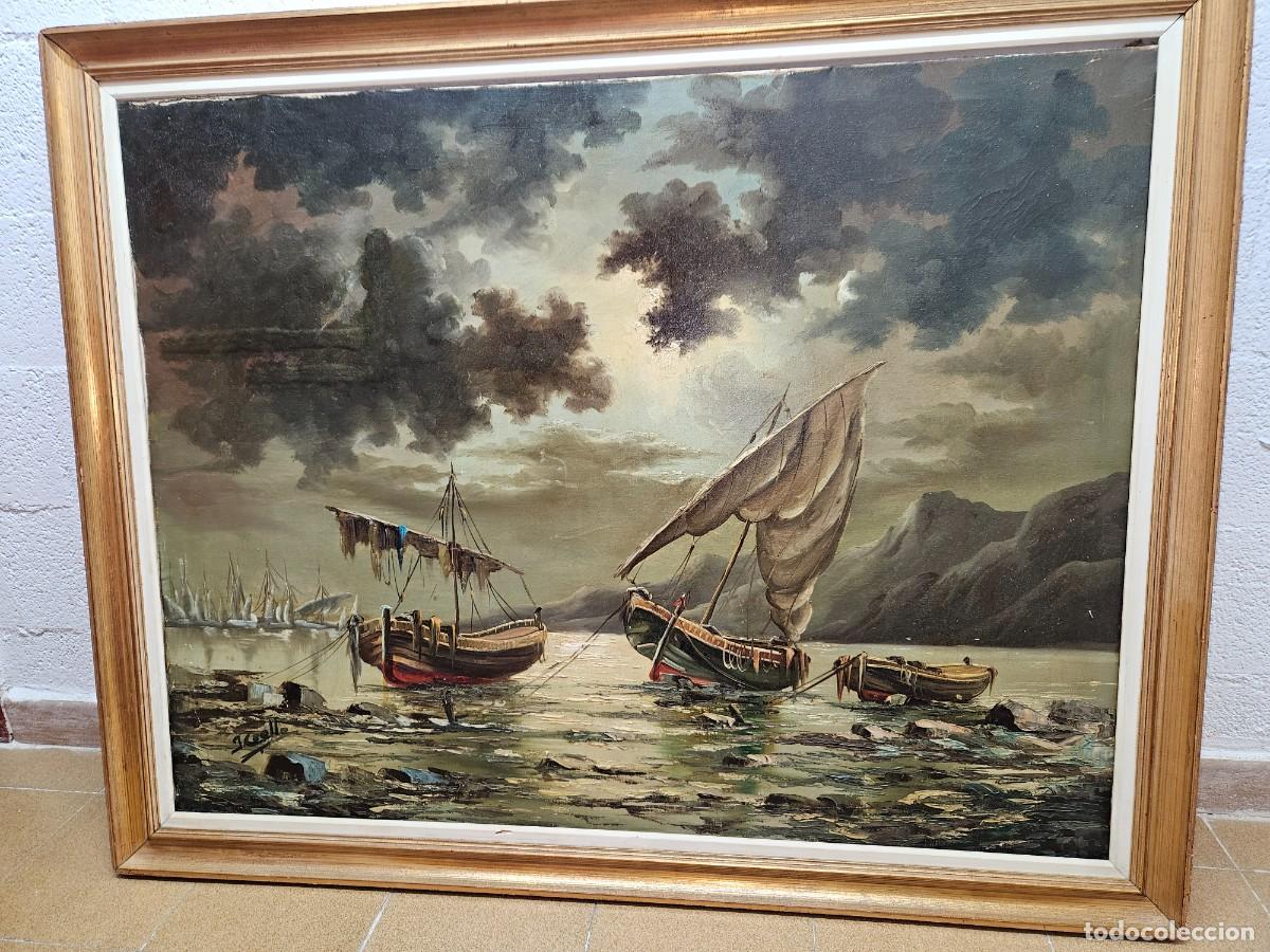 Arte: Cuadro marina barcos en la costa - Foto 2