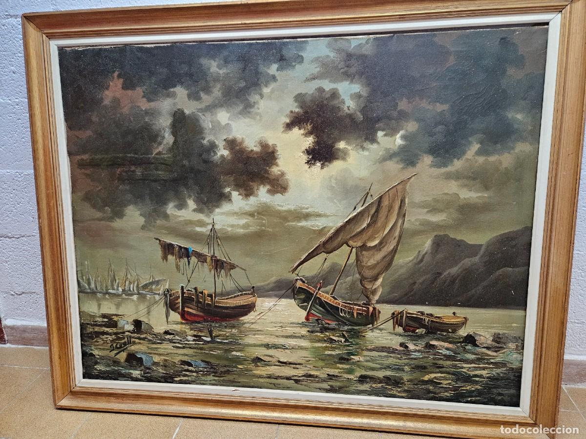 Arte: Cuadro marina barcos en la costa - Foto 3