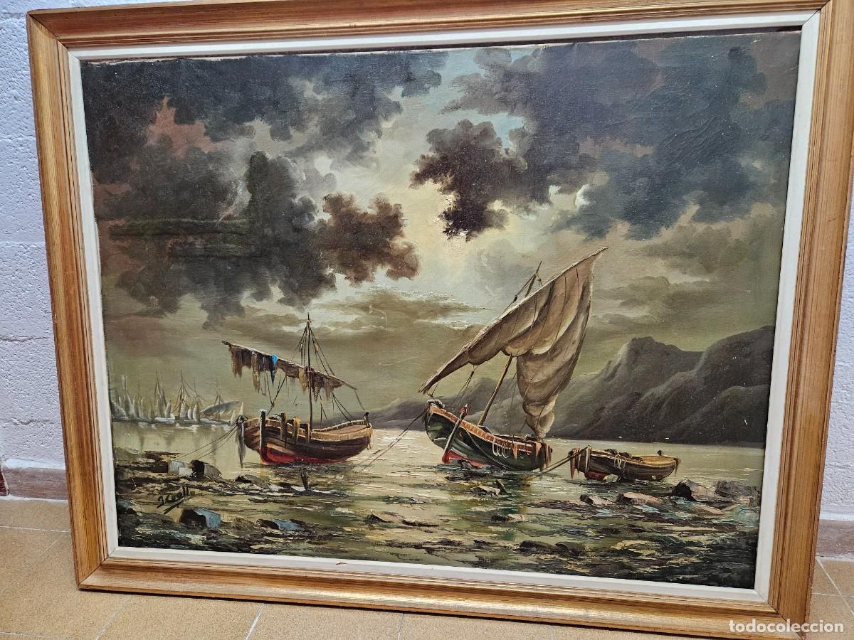 Arte: Cuadro marina barcos en la costa - Foto 4