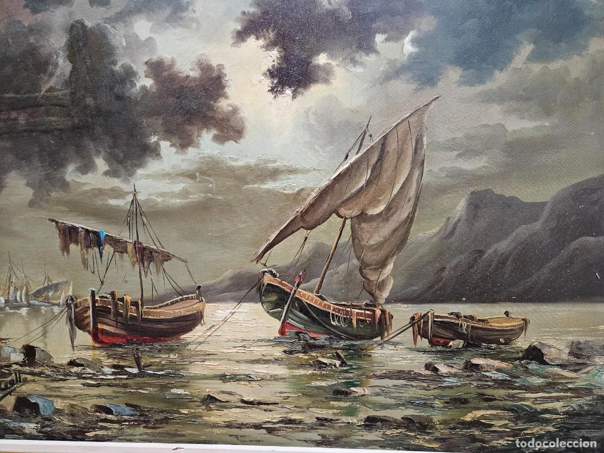 Arte: Cuadro marina barcos en la costa - Foto 5