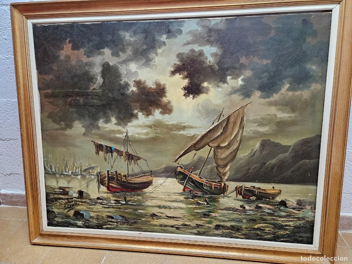 Arte: Cuadro marina barcos en la costa - Foto 6