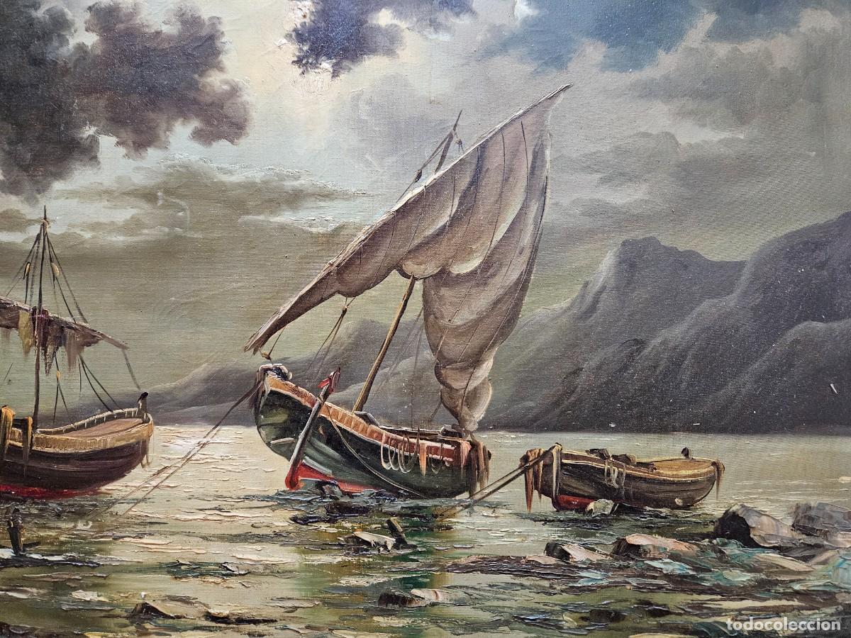 Arte: Cuadro marina barcos en la costa - Foto 7