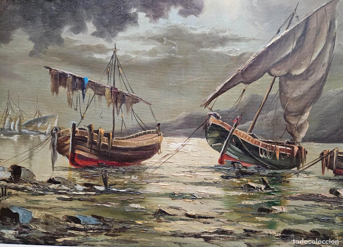 Arte: Cuadro marina barcos en la costa - Foto 15