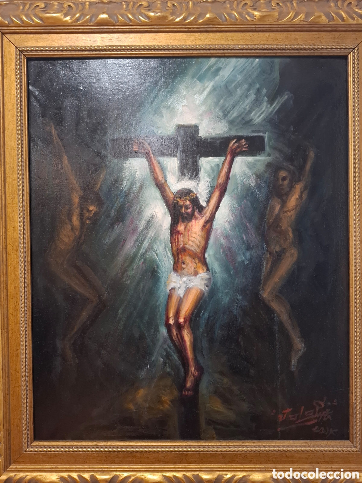 Arte: Oleo sobre lienzo tema religioso 85x74 - Foto 2