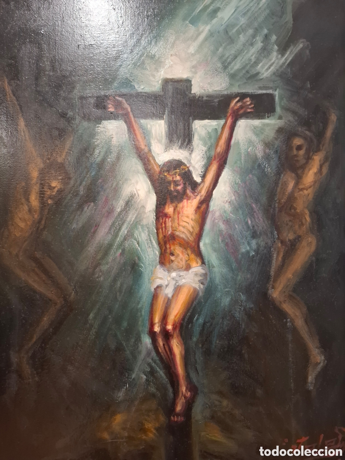 Arte: Oleo sobre lienzo tema religioso 85x74 - Foto 3