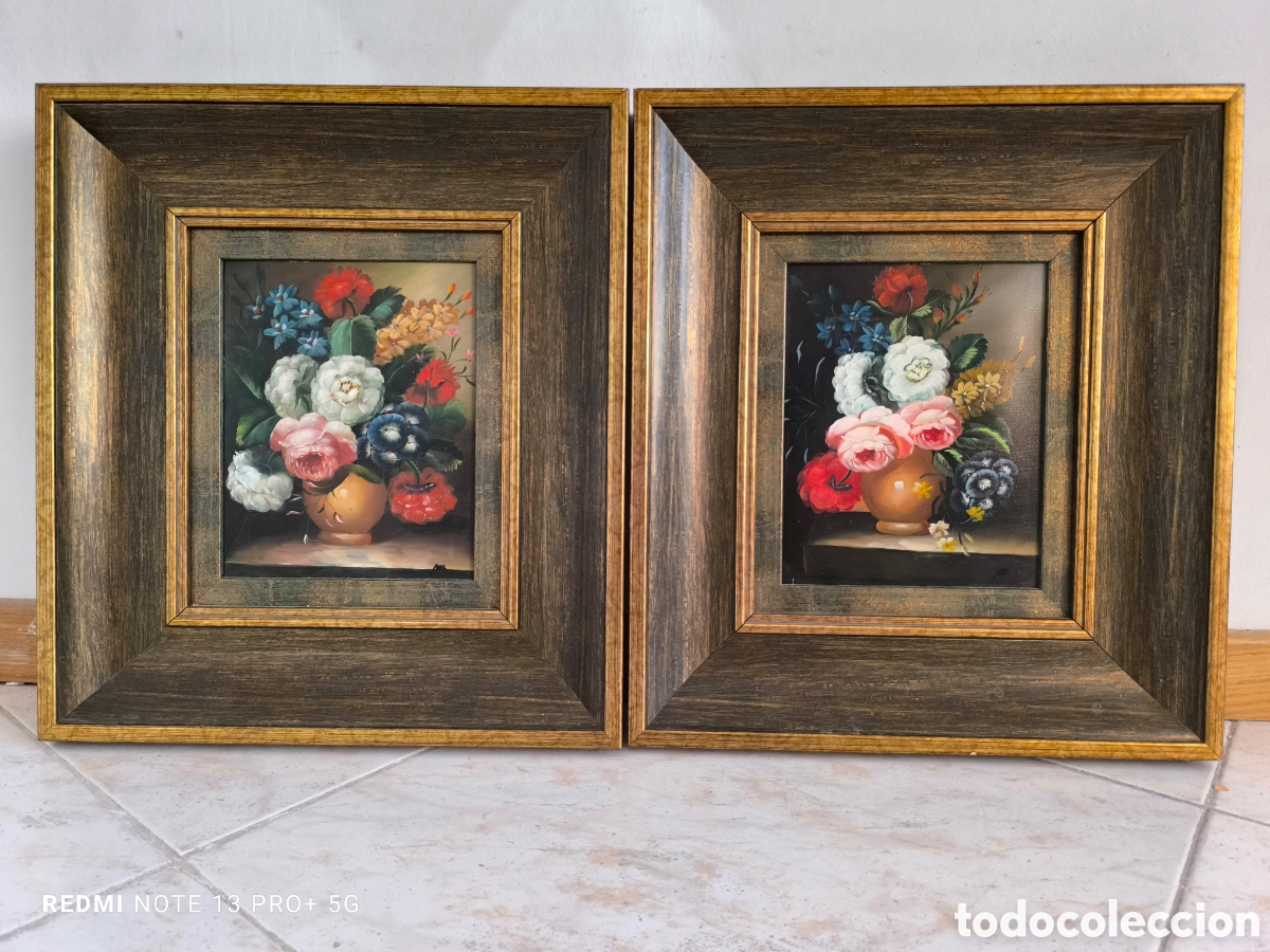 Arte: Pareja de cuadros florales estilo barroco moderno
