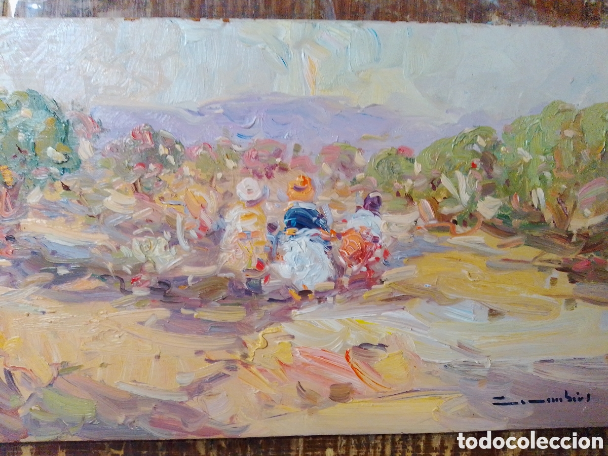 Arte: OLEO SOBRE TABLA. GITANAS EN LOS NARANJOS. CASARRUBIO, GABRIEL. - Foto 1