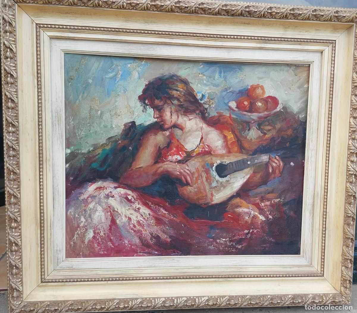 Arte: Vindel Mujer con mandolina oleo sobre tabla - Foto 1