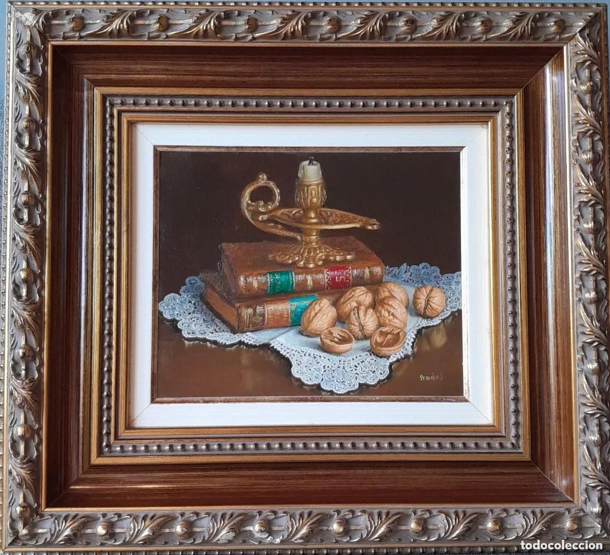 Arte: Bodeg&oacute;n candil, libros, nueces, tapete. PRADAL - Foto 1