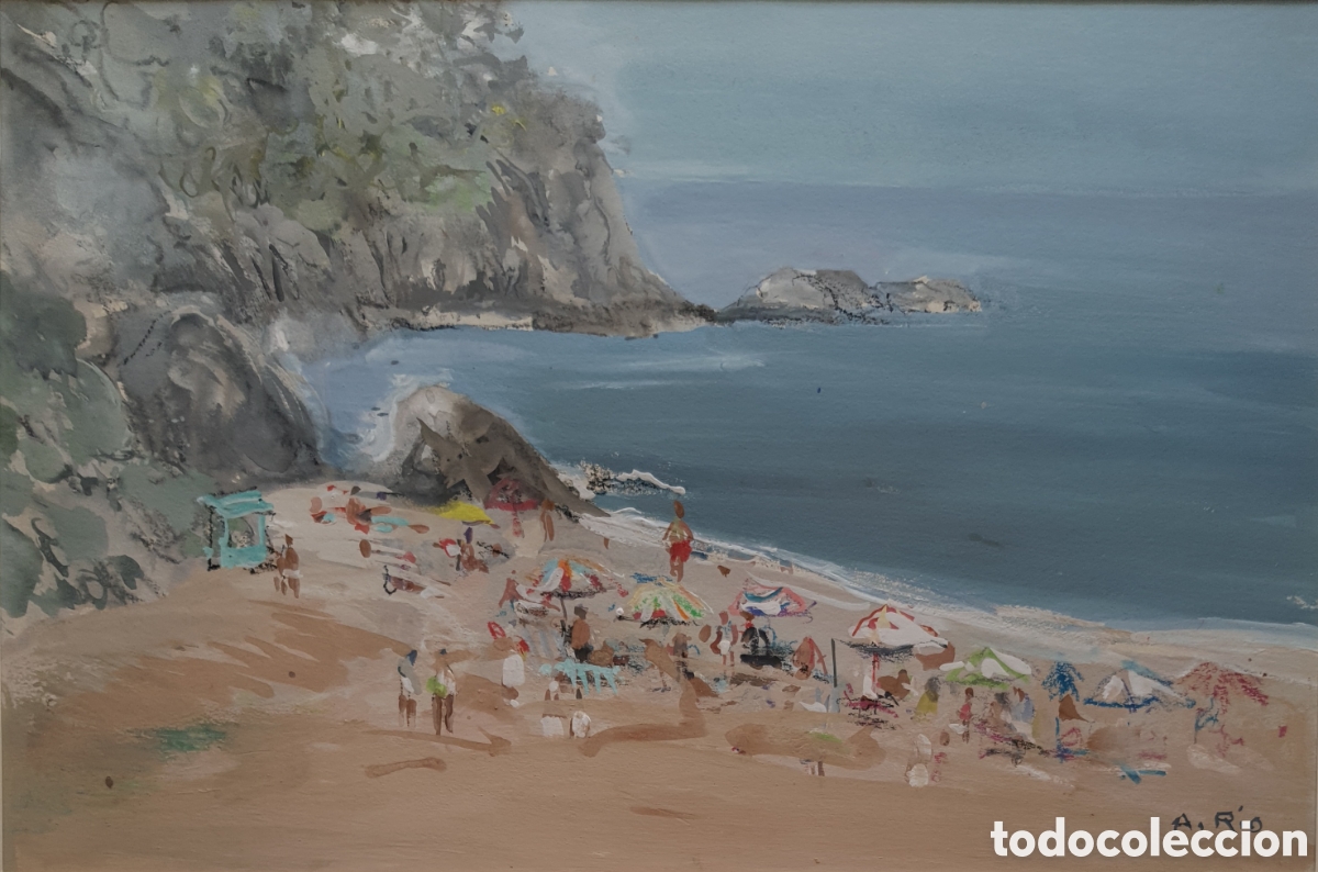 Arte: Agust&iacute;n Rio Navarro (1923-1997) - Cala con Ba&ntilde;istas.Firmado.