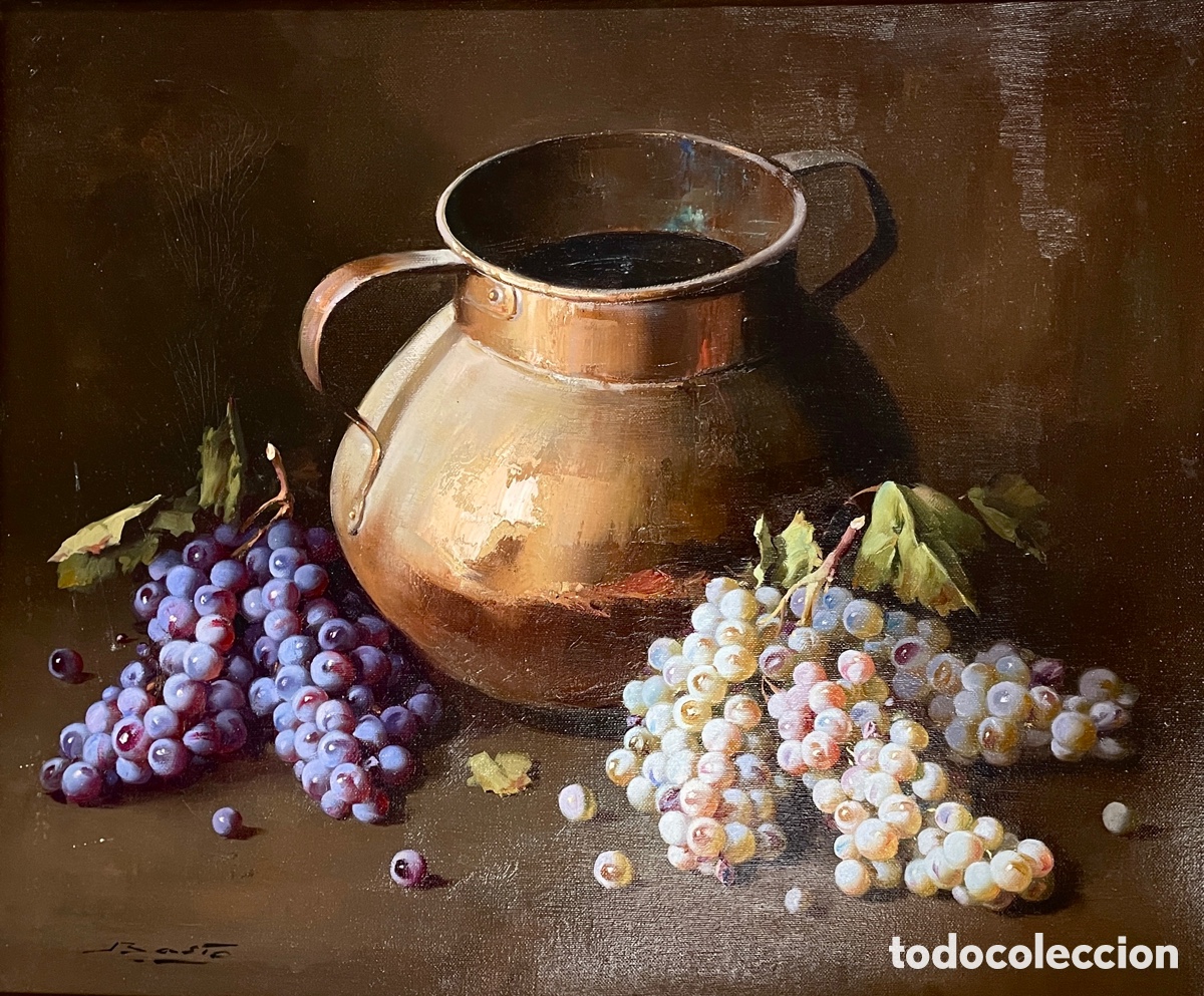 Arte: &Oacute;leo original de Jose Basto Bodeg&oacute;n con uvas - Foto 2