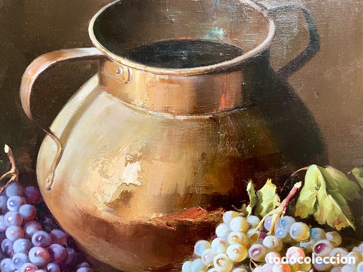 Arte: &Oacute;leo original de Jose Basto Bodeg&oacute;n con uvas - Foto 5