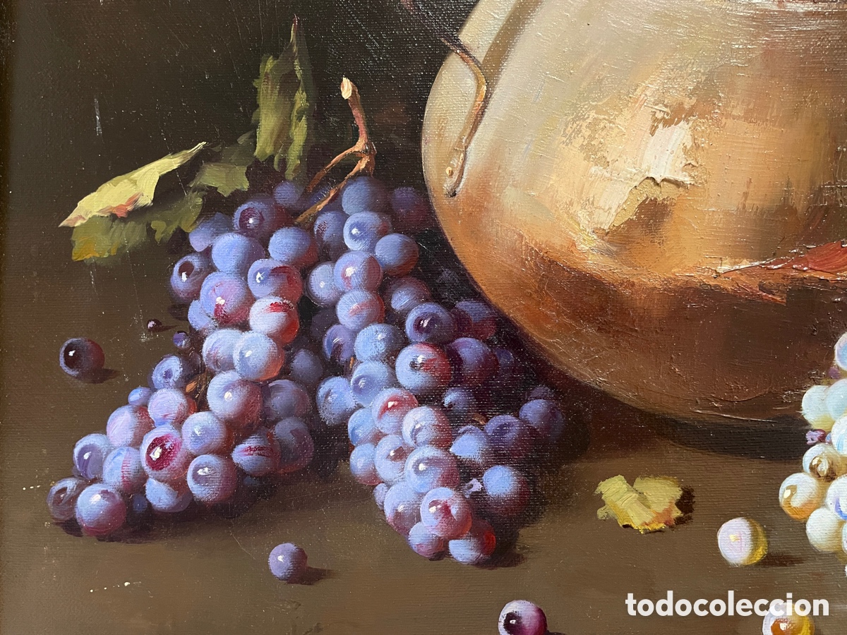 Arte: &Oacute;leo original de Jose Basto Bodeg&oacute;n con uvas - Foto 6