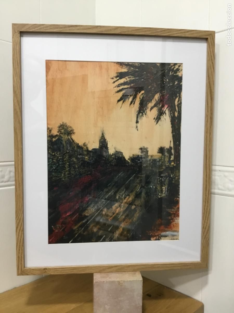 Arte: Parque de M&aacute;laga. Acr&iacute;lico sobre madera. - Foto 2
