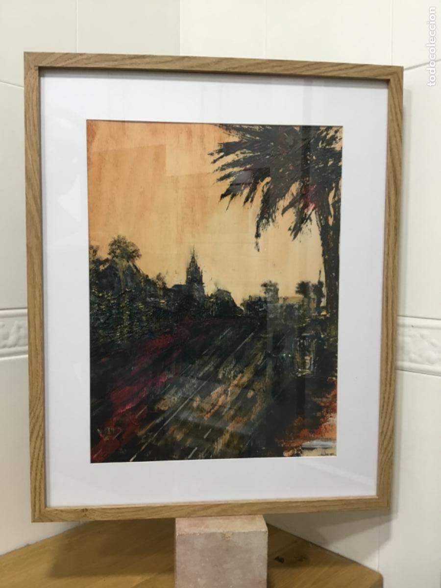 Arte: Parque de M&aacute;laga. Acr&iacute;lico sobre madera. - Foto 3