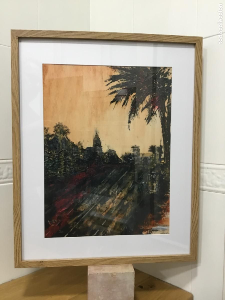 Arte: Parque de M&aacute;laga. Acr&iacute;lico sobre madera. - Foto 1
