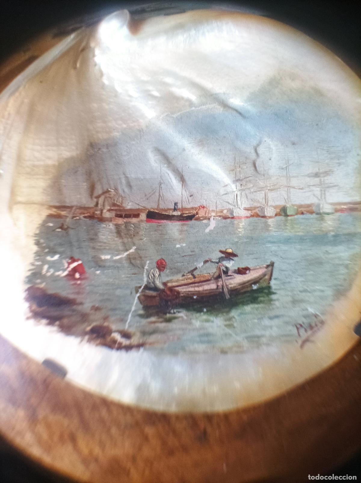 Arte: Oleo sobre concha .S.XIX.Madreperla. - Foto 3