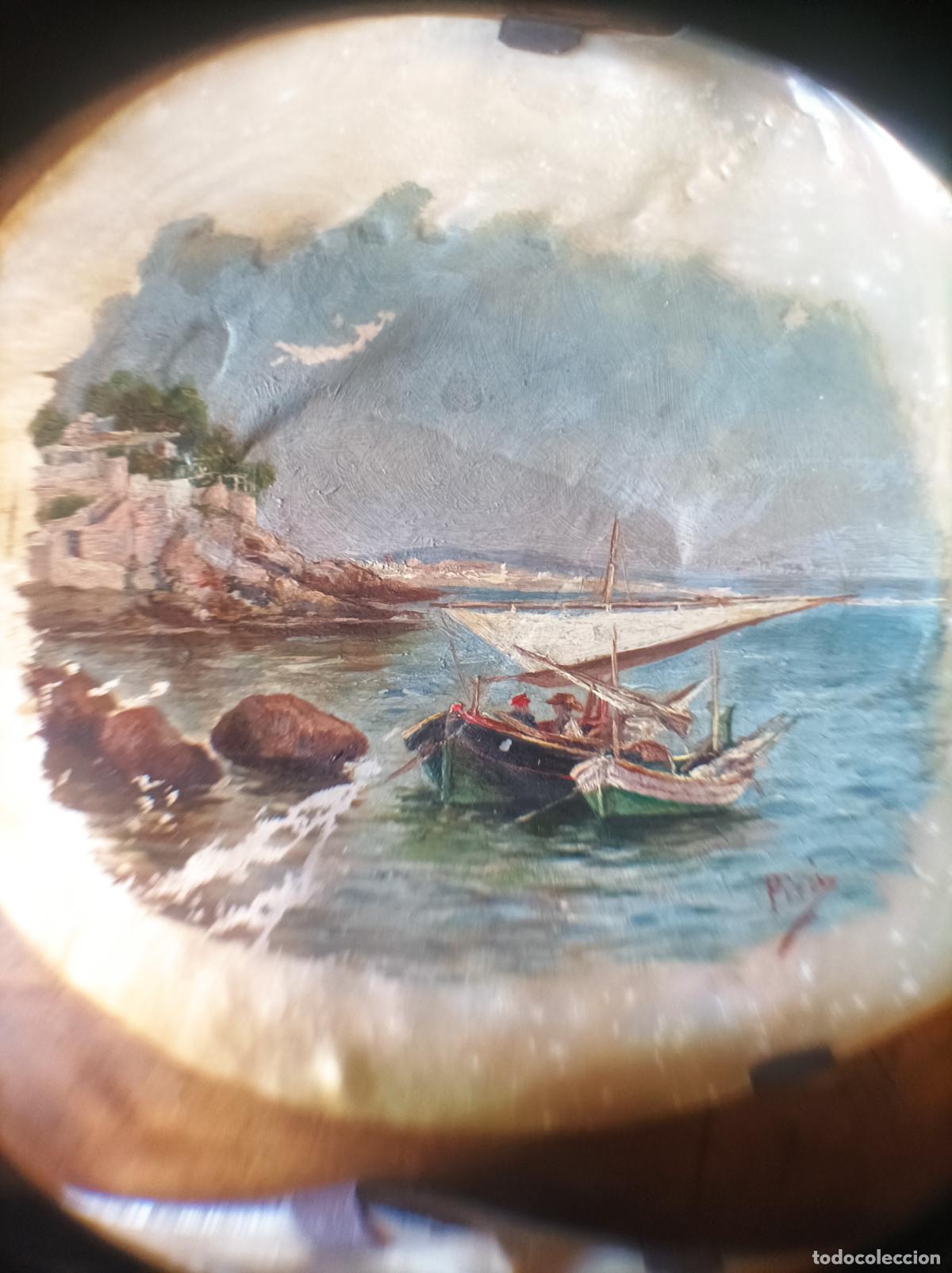 Arte: Oleo sobre concha .S.XIX.Madreperla. - Foto 4