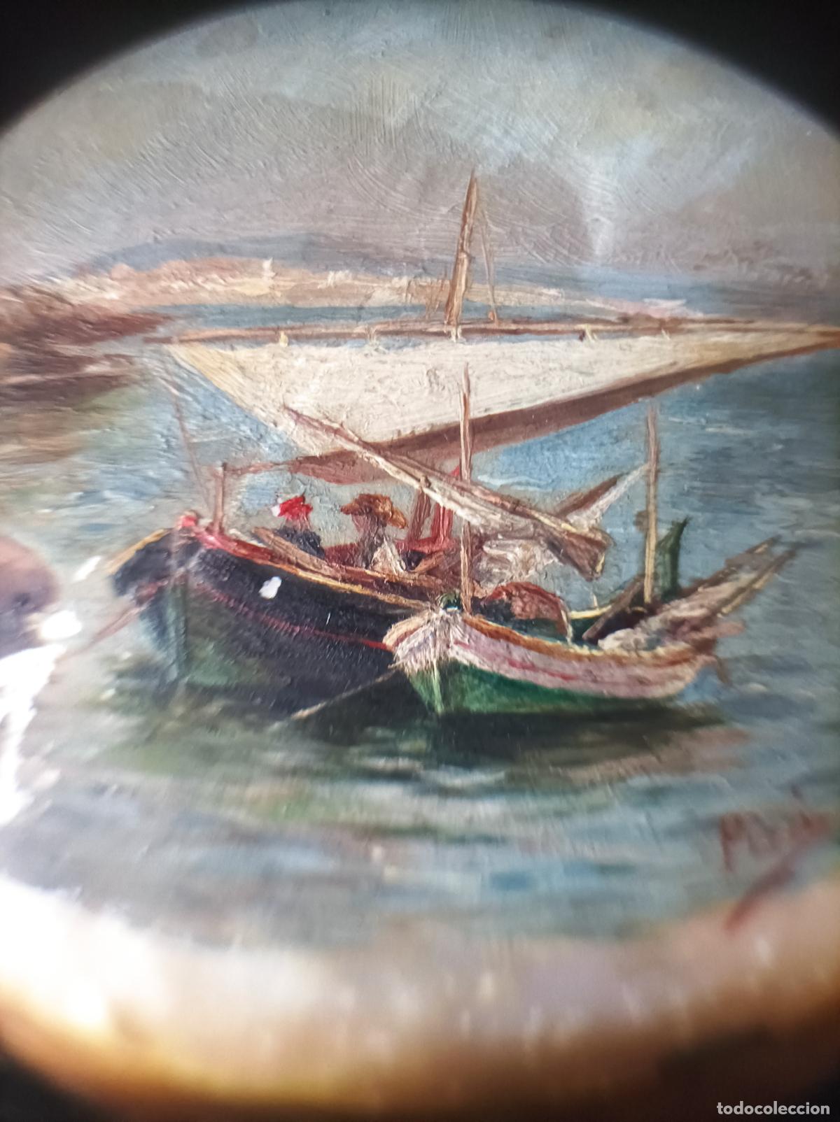 Arte: Oleo sobre concha .S.XIX.Madreperla. - Foto 9