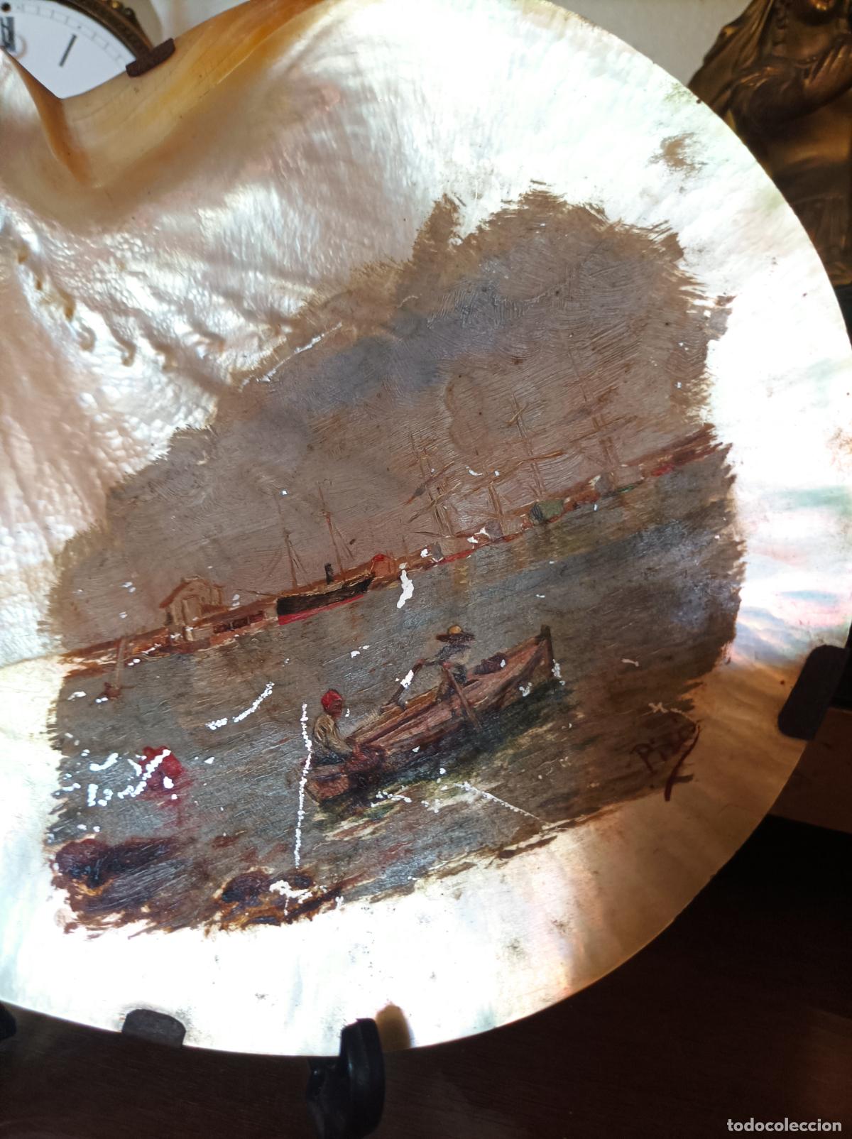Arte: Oleo sobre concha .S.XIX.Madreperla. - Foto 22