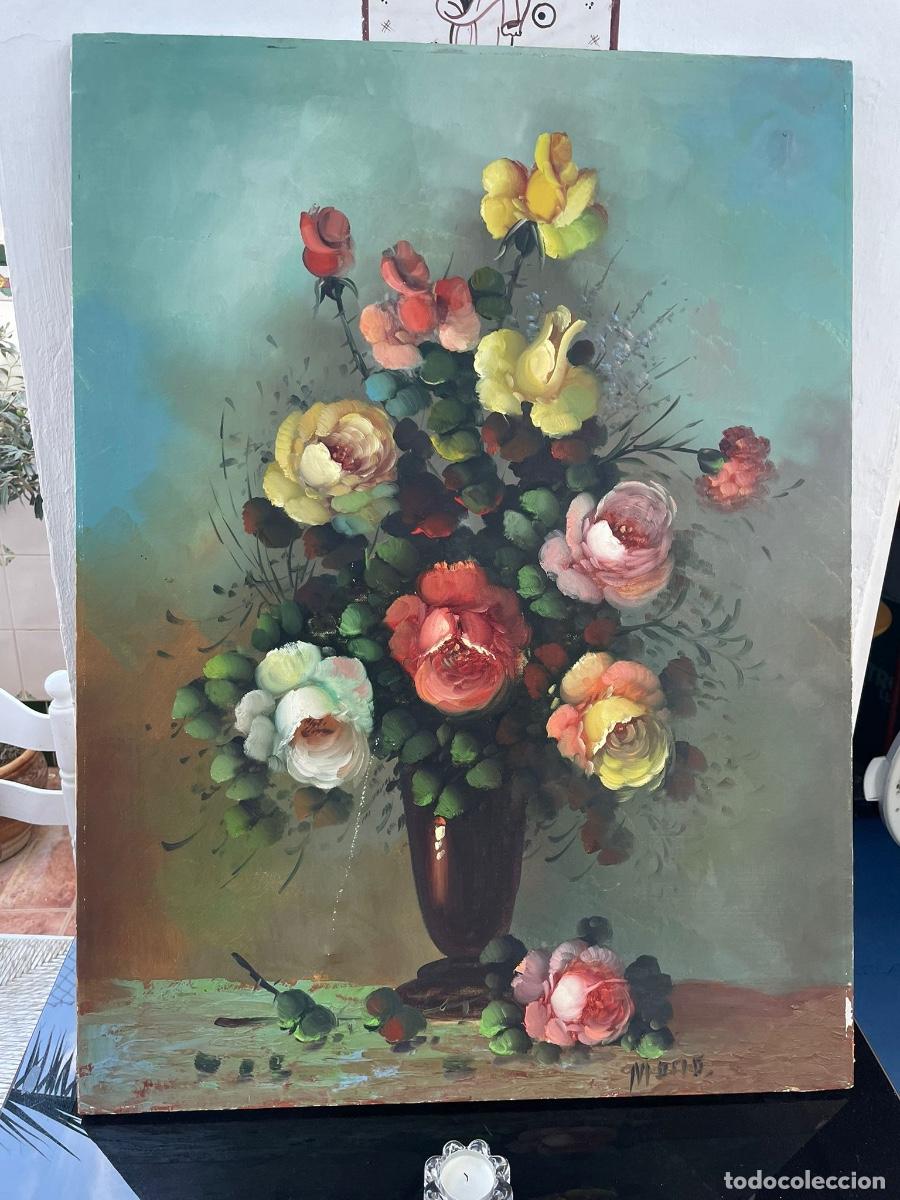 Arte: Antiguo &oacute;leo sobre lienzo, bodeg&oacute;n - Foto 1
