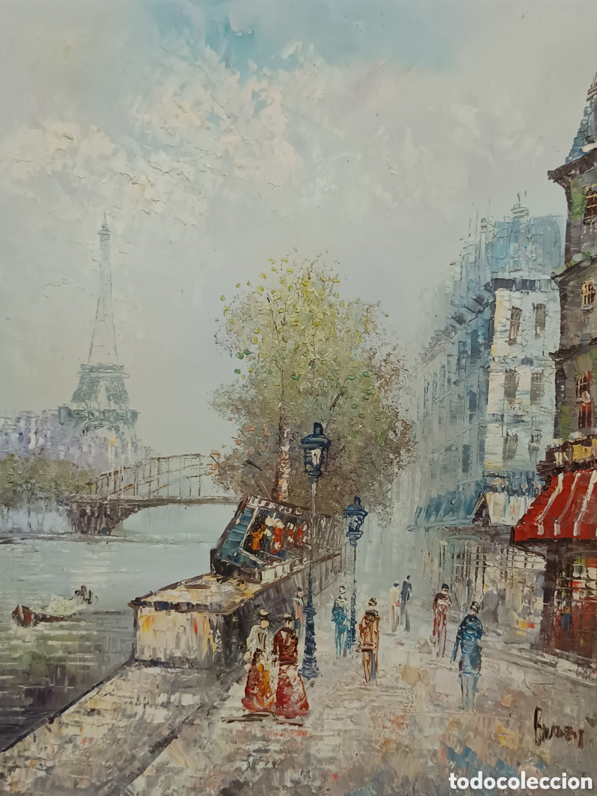 Arte: Oleo Caroline Burnett Rio Sena con torre Eiffel - Foto 1