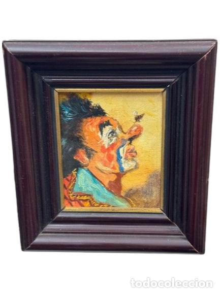 Arte: Lienzo al &oacute;leo de payaso enmarcado - Foto 1