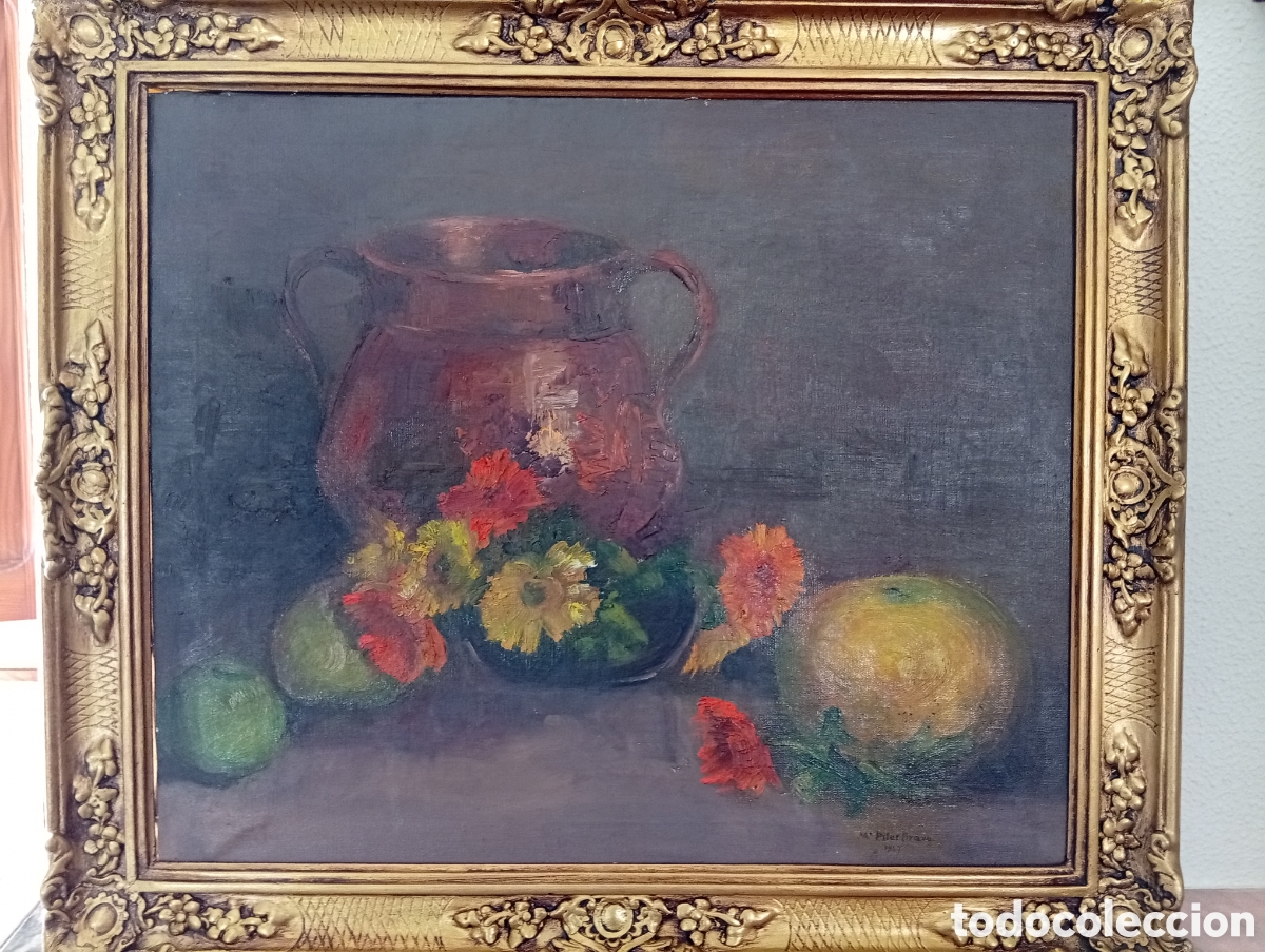 Arte: Oleo lienzo preciosa pintura gallega muy decorativa firmada M Pilar Bravo datada en 1949