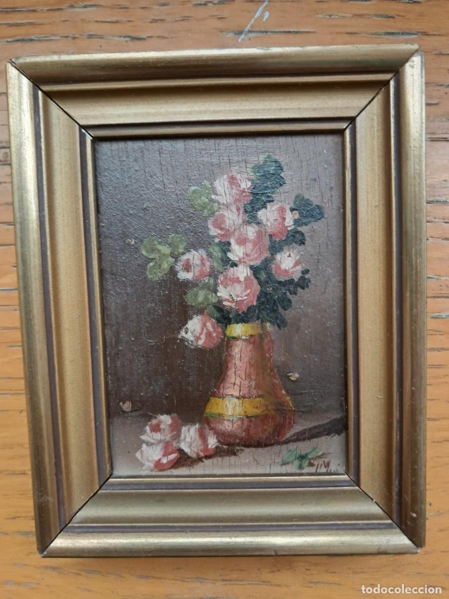Arte: Cuadro antiguo &oacute;leo flores - Foto 1