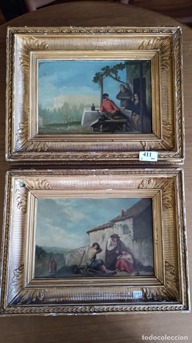 Arte: PAREJA CUADROS ESCENAS COSTUMBRISTAS DE MADRID - V. POLER&Oacute; - S. XIX - &Oacute;LEO SOBRE TABLA.