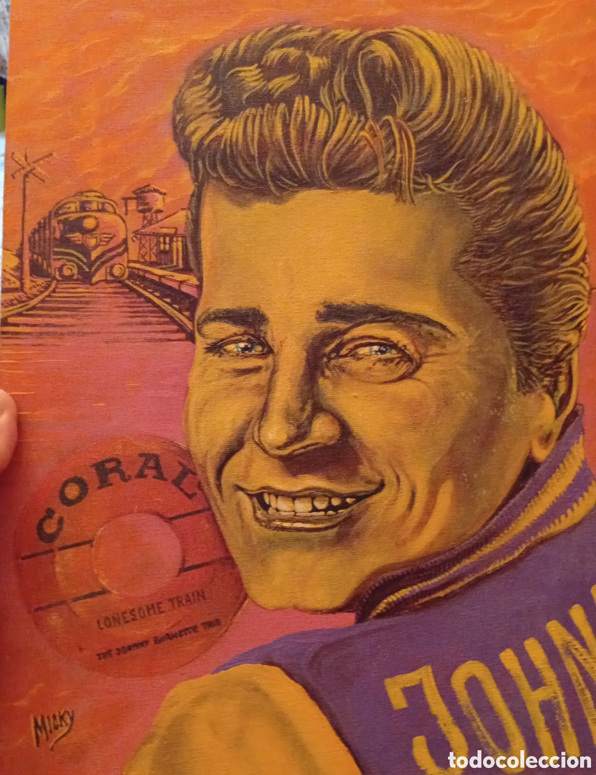 Kunst: Pintura oleo lienzo firmada Micky a&ntilde;os 60/70 de Johnny burnette m&uacute;sico cantante rock and roll