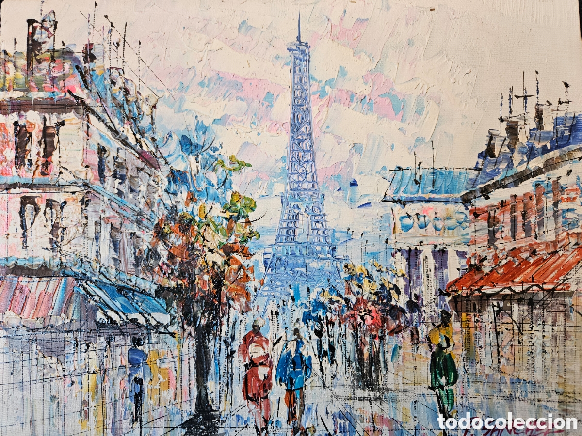 Arte: Oleo sobre lienzo de P. Sanchez. Torre Eiffel, Par&iacute;s. - Foto 2