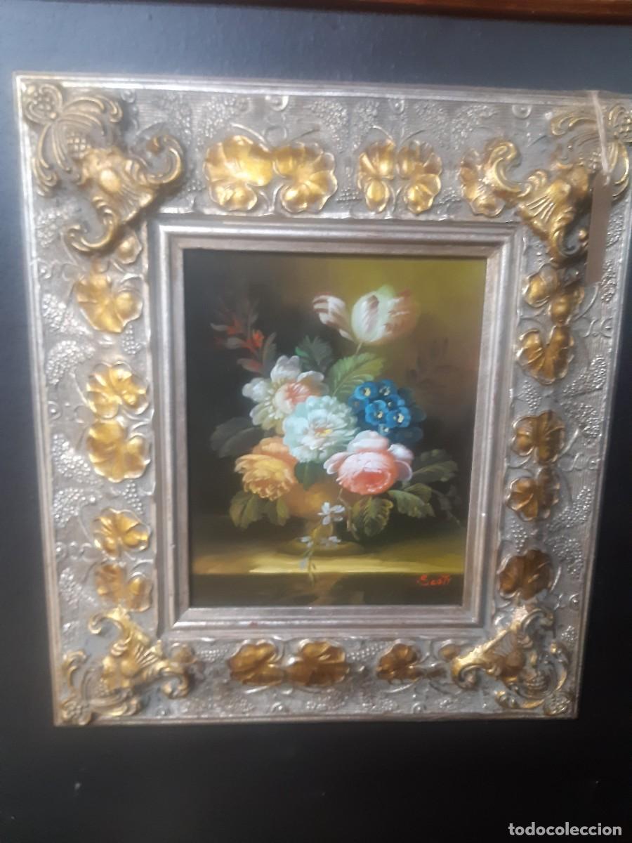 Kunst: CUALDRO AL OLEO DE FLORES CON MARCO Y FIRMADO