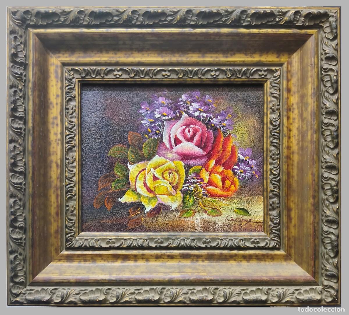 Arte: OLEO SOBRE LIENZO ENMARCADO BODEGON DE FLORES (FIRMADO) - CUADRO-1042