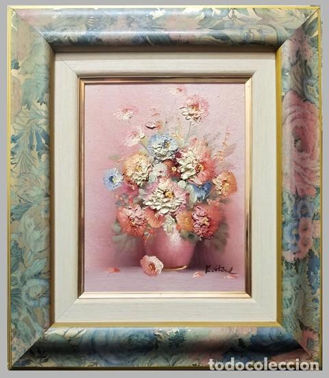 Arte: OLEO SOBRE LIENZO ENMARCADO BODEGON DE FLORES (FIRMADO) - CUADRO-1043