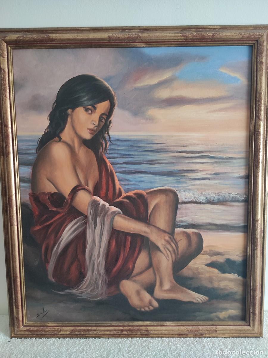 Arte: Mujer en la playa, &oacute;leo del pintor Sala - Foto 1