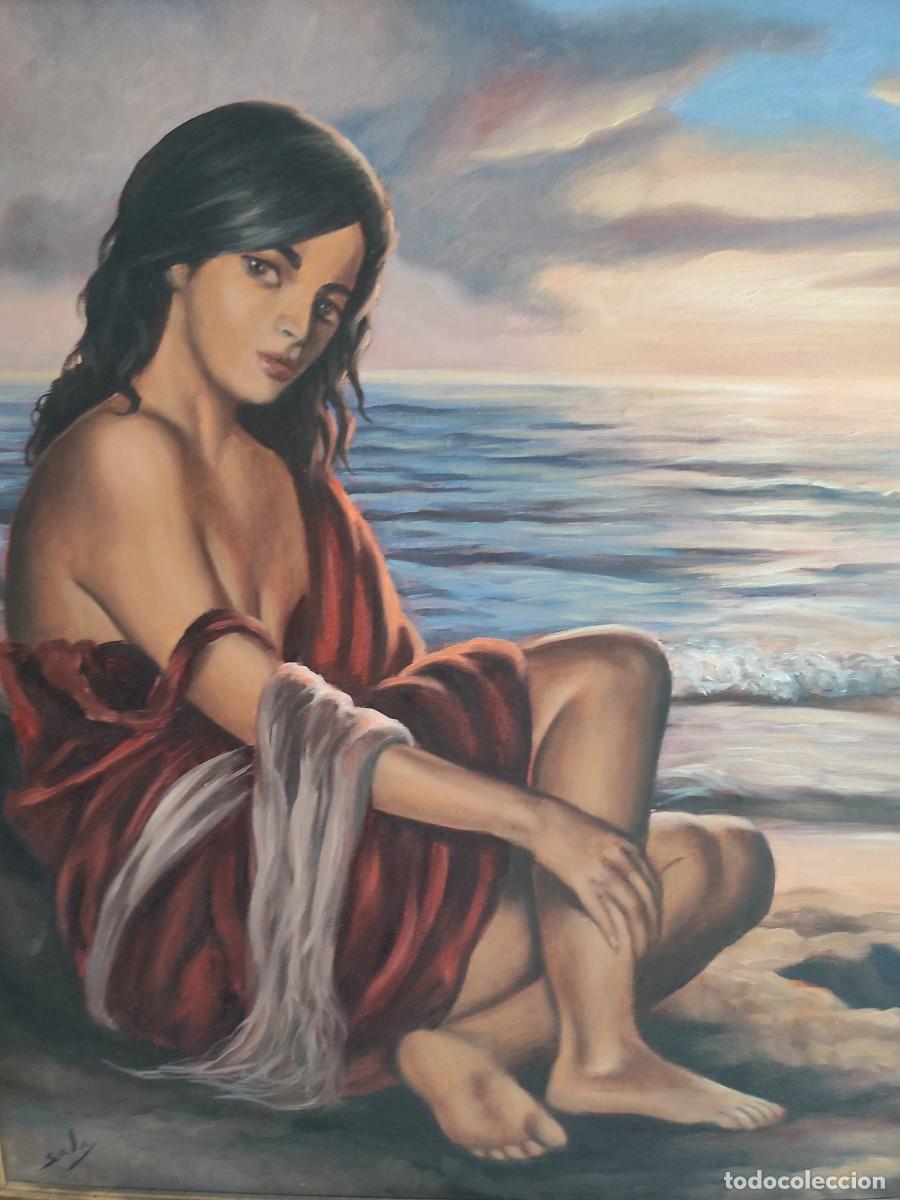 Arte: Mujer en la playa, &oacute;leo del pintor Sala - Foto 2