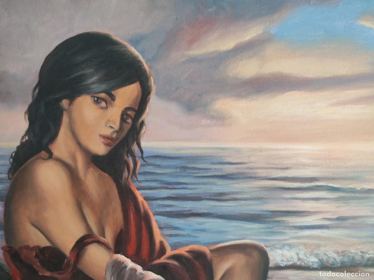 Arte: Mujer en la playa, &oacute;leo del pintor Sala - Foto 3