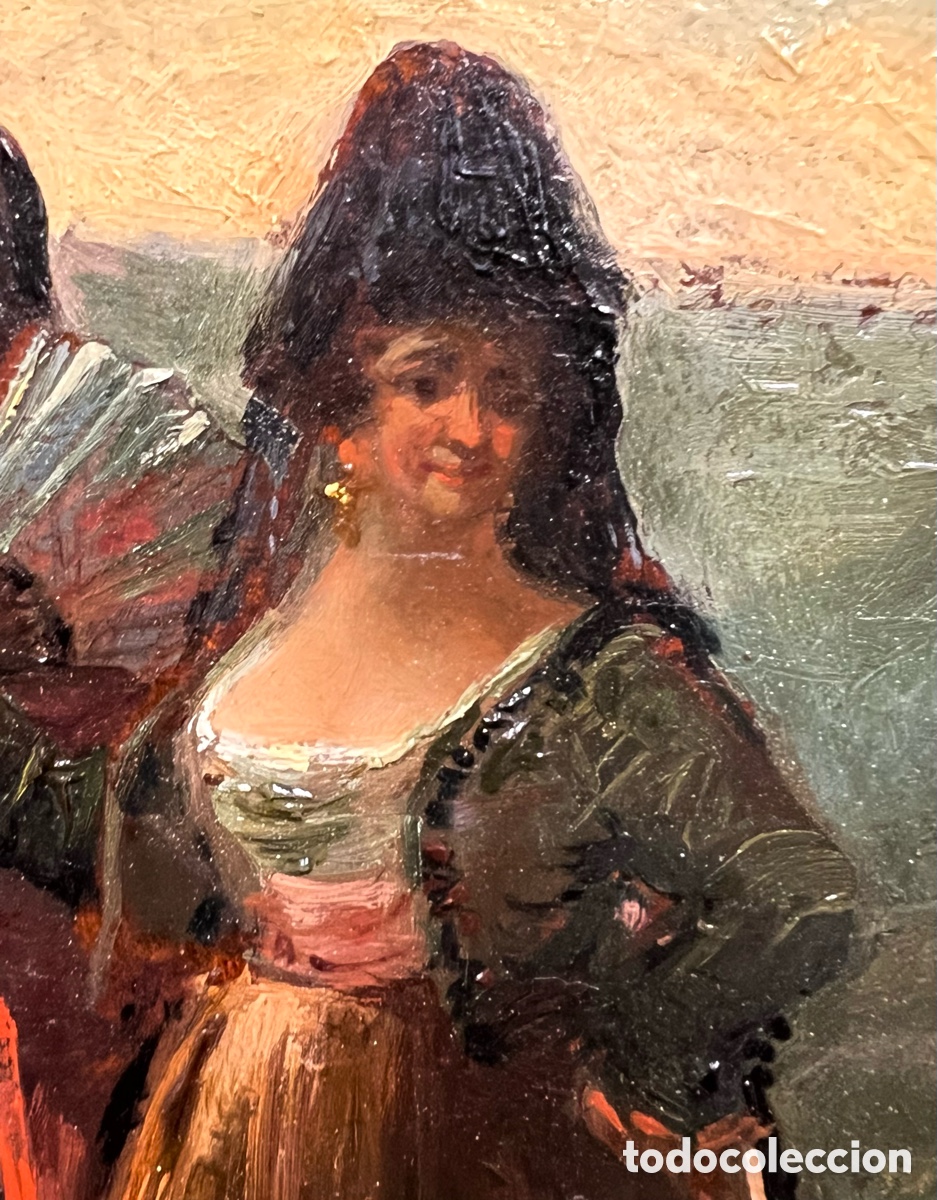 Arte: &ldquo;Majos&rdquo;, &oacute;leo sobre tabla, S.XIX - Foto 2