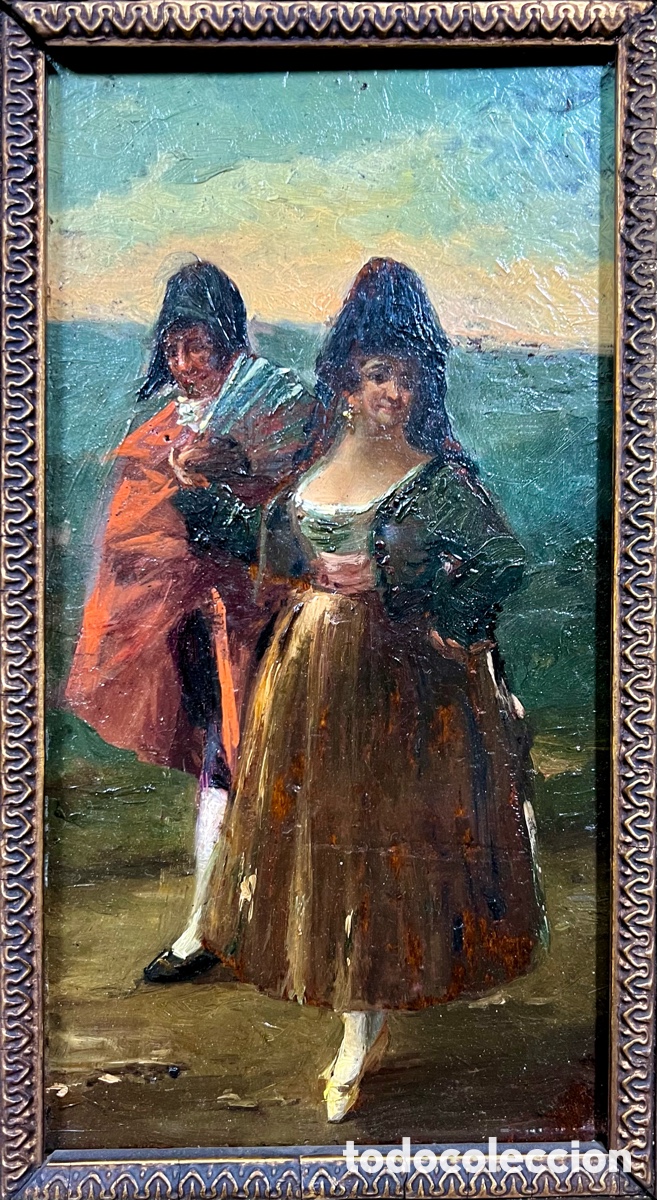 Arte: &ldquo;Majos&rdquo;, &oacute;leo sobre tabla, S.XIX - Foto 10