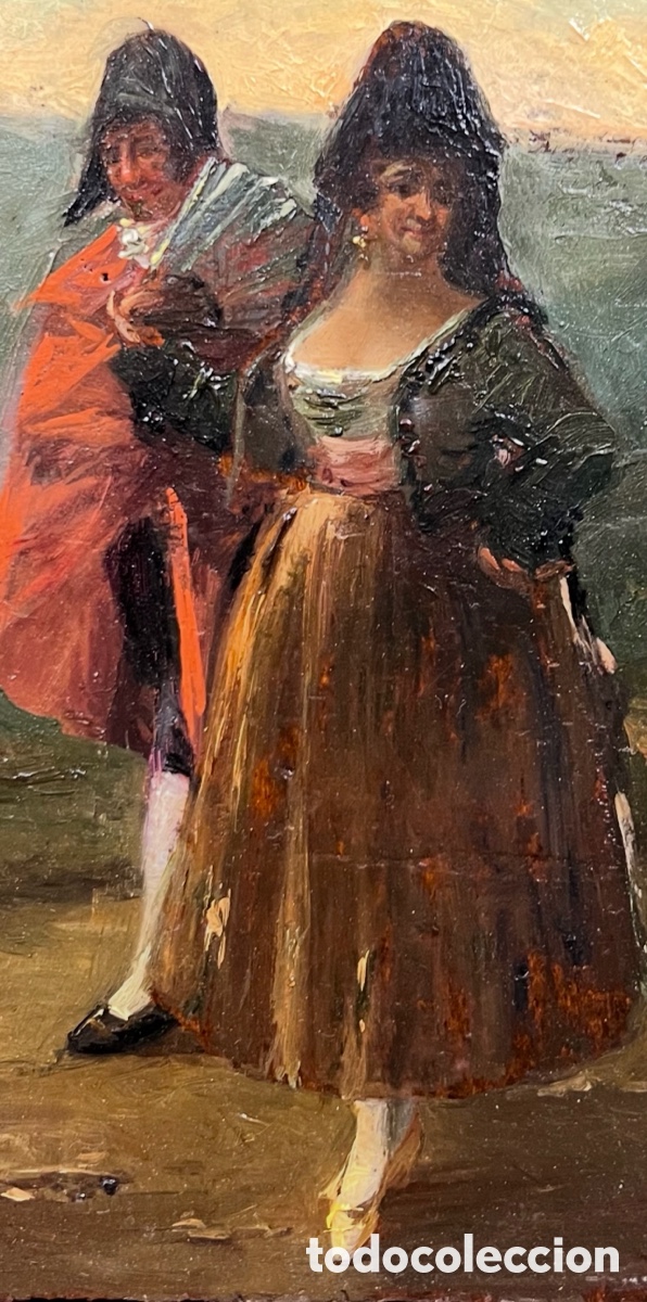 Arte: &ldquo;Majos&rdquo;, &oacute;leo sobre tabla, S.XIX - Foto 1