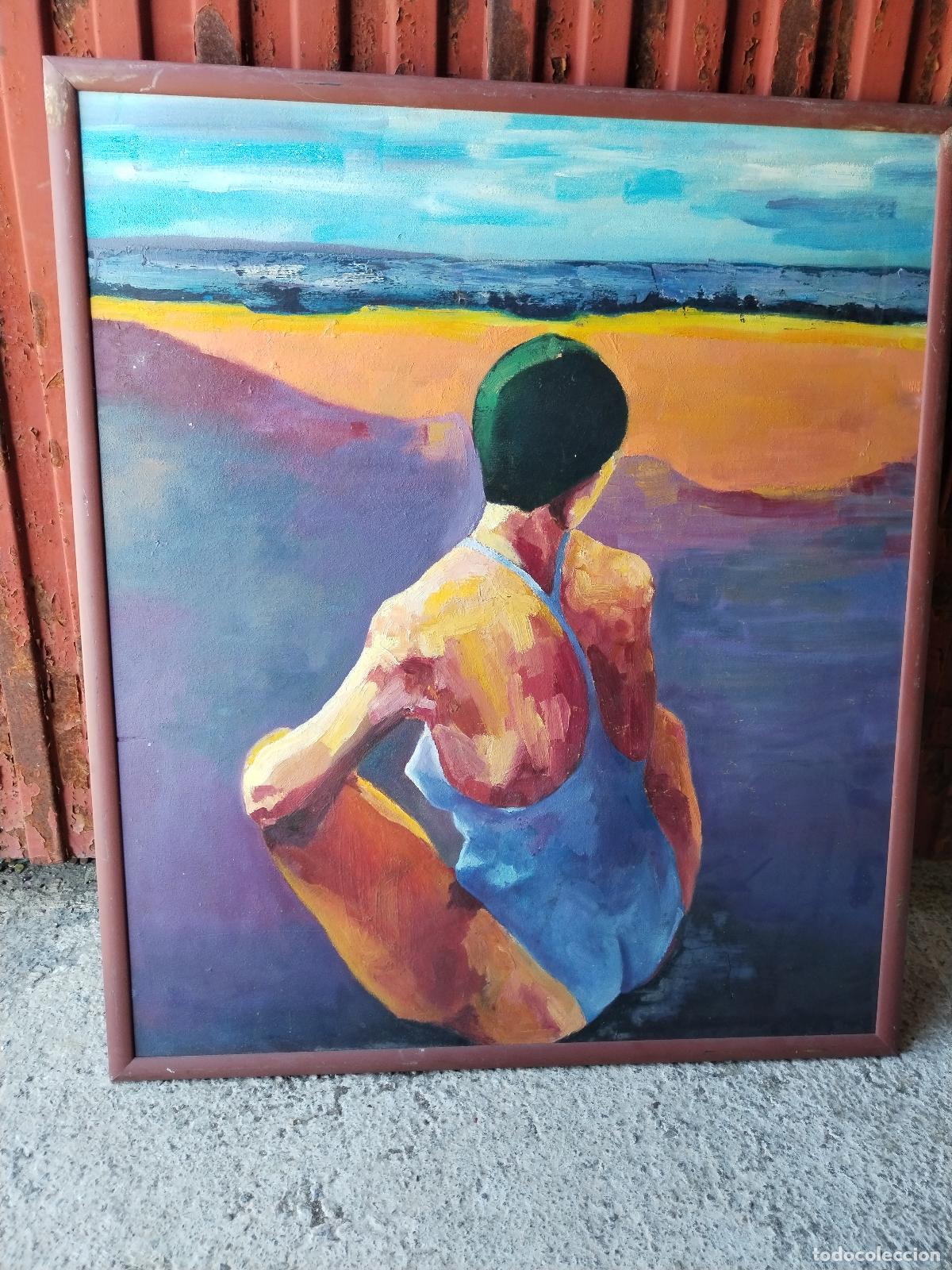 Arte: mujer en ba&ntilde;ador anonimo oleo-taba - Foto 3