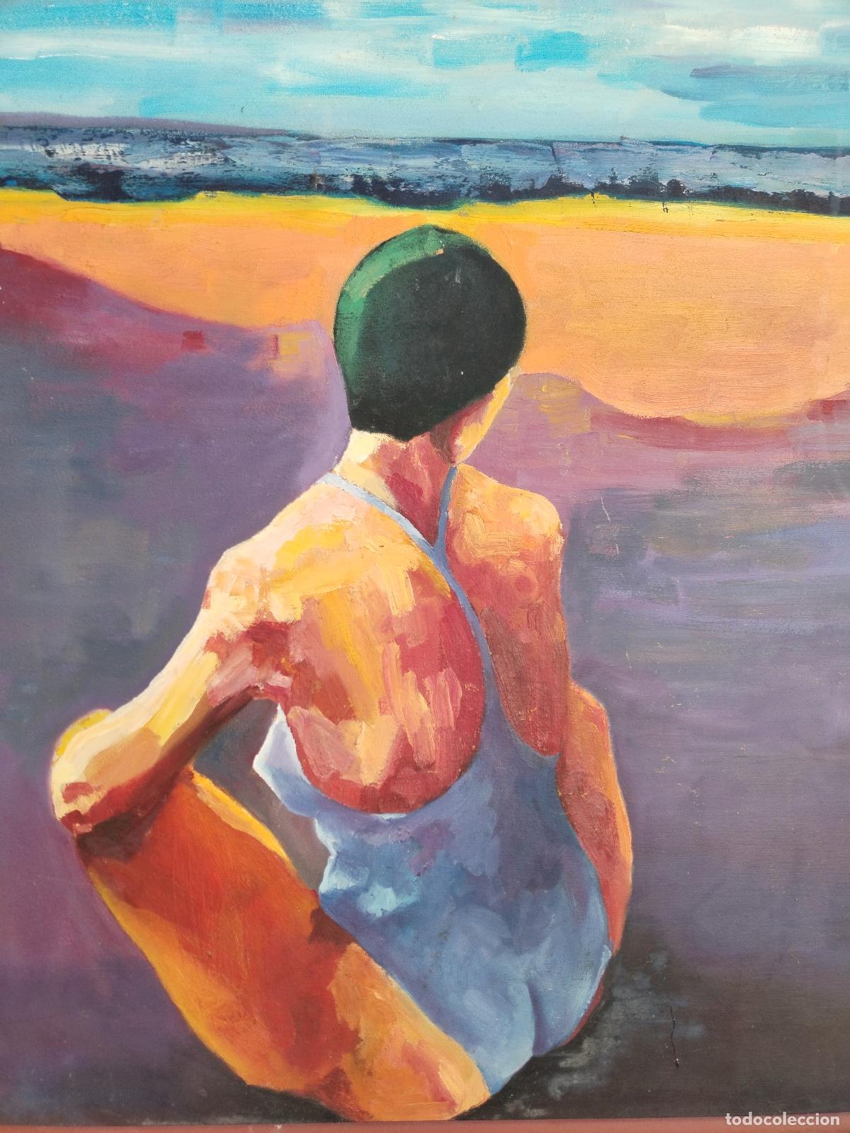 Arte: mujer en ba&ntilde;ador anonimo oleo-taba - Foto 5