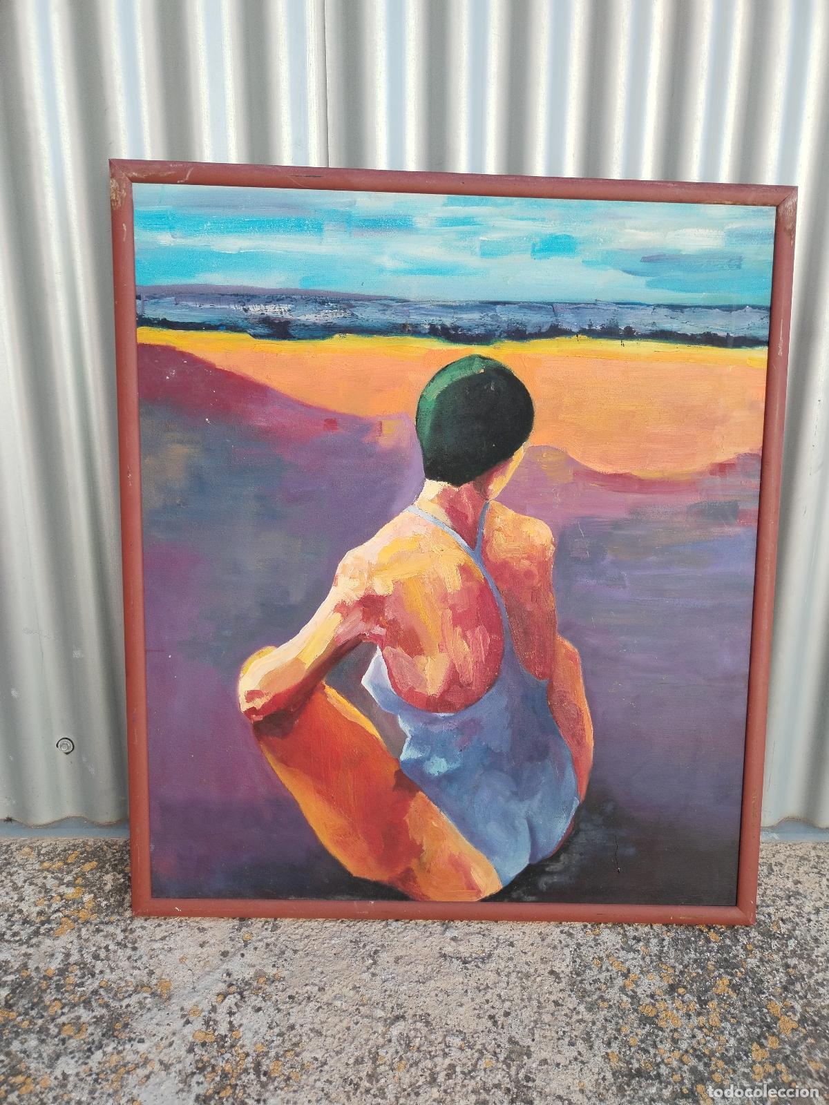 Arte: mujer en ba&ntilde;ador anonimo oleo-taba - Foto 1