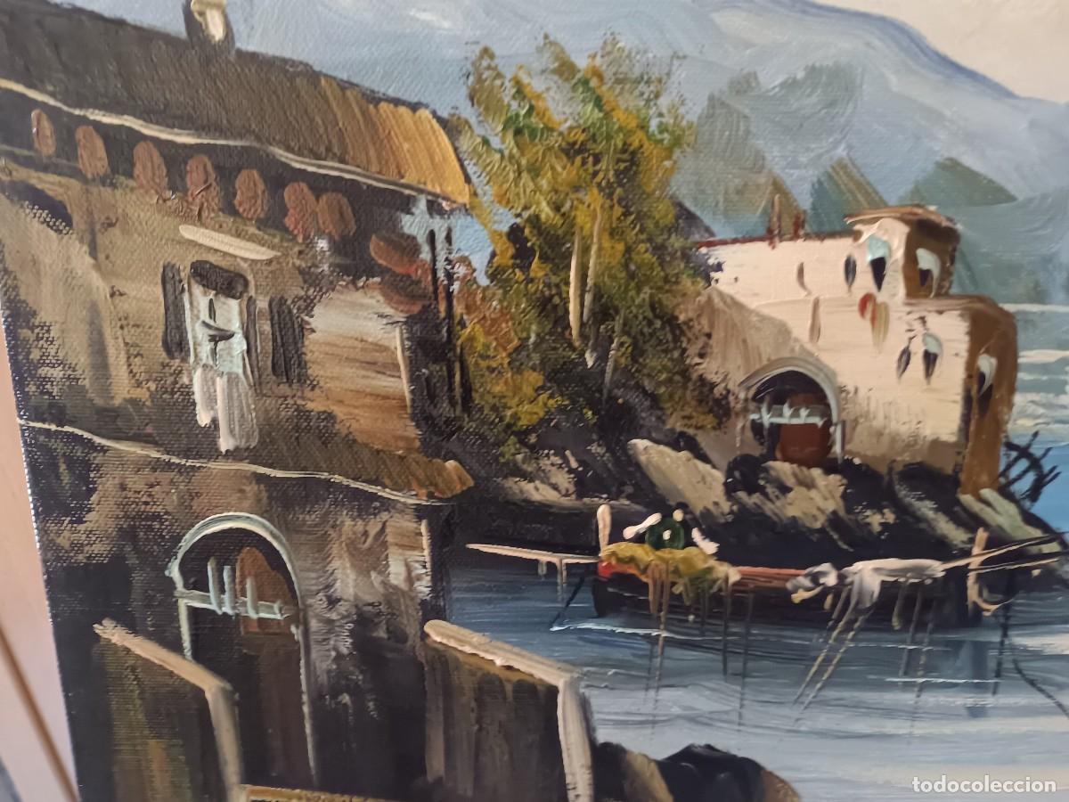 Arte: PINTURA AL &Oacute;LEO DEL MAESTRO ITALIANO. GIUSEPPE PASTORE, EMBARCADERO DE PESCADORES 70X50 C.M.
