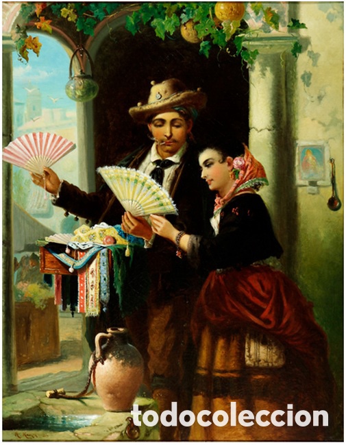 Arte: Vendedor de abanicos &oacute;leo sobre lienzo - Foto 2