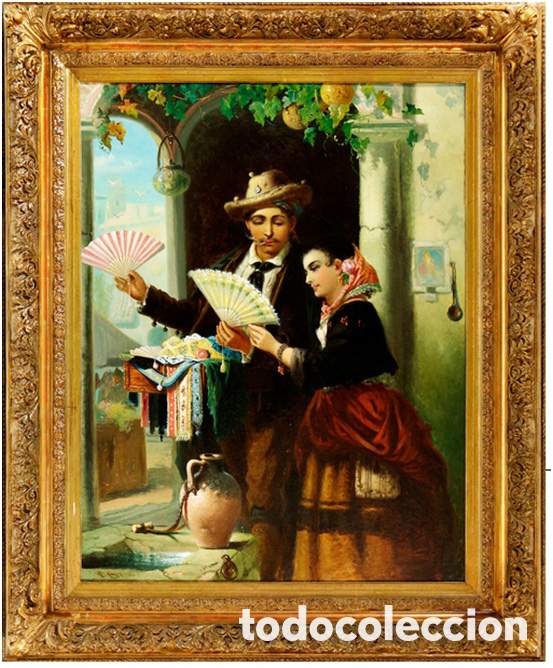 Arte: Vendedor de abanicos &oacute;leo sobre lienzo - Foto 1