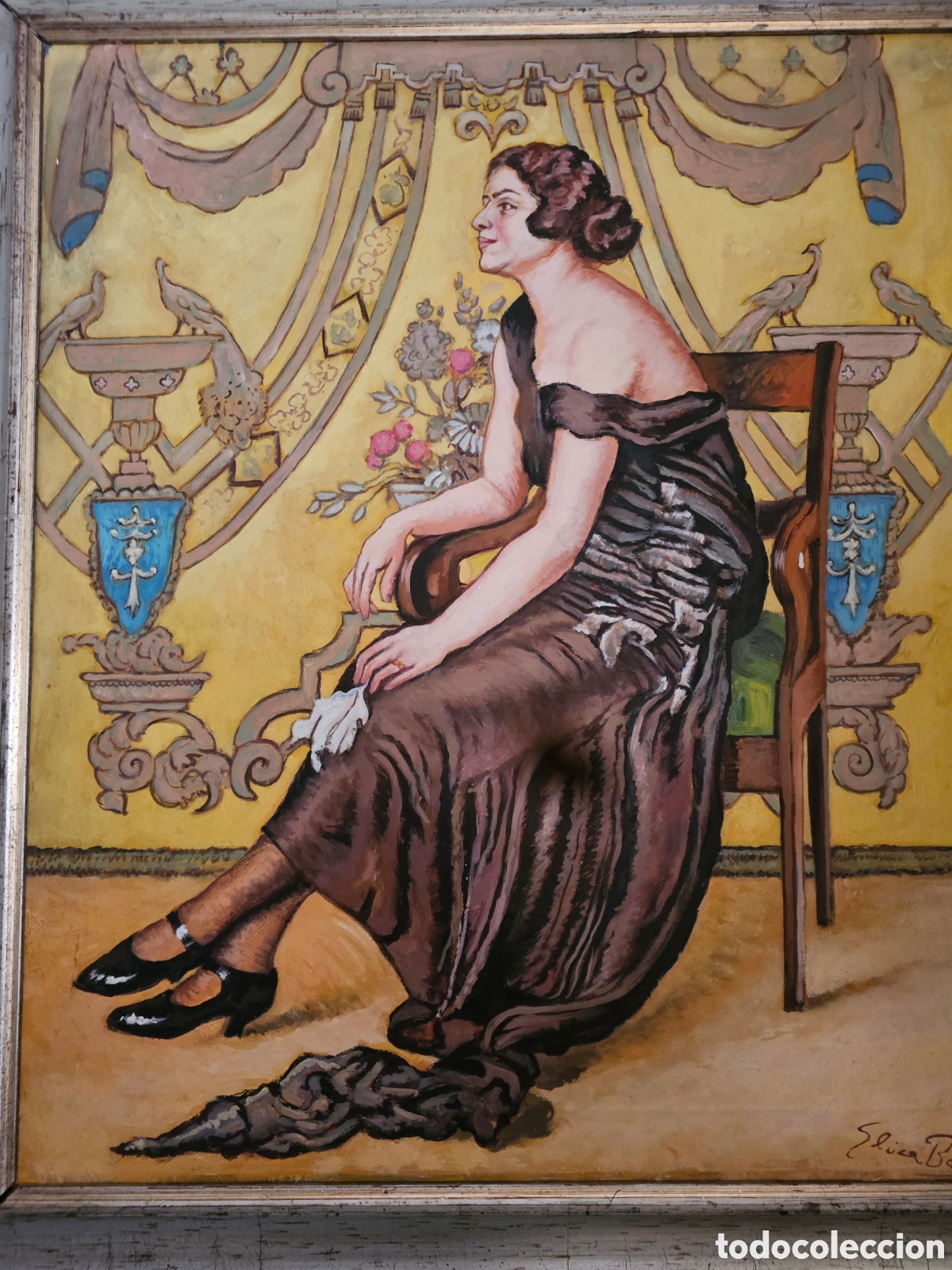 Arte: Oleo con mujer carabetera antiguo - Foto 1