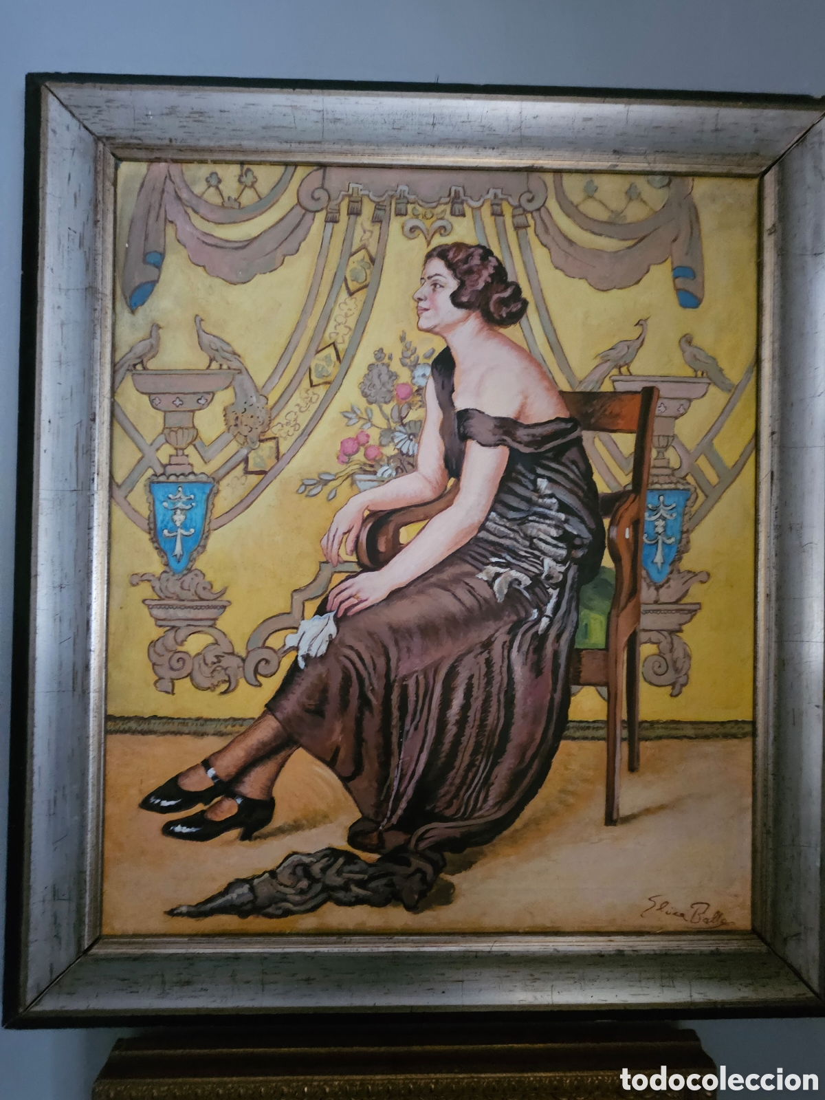 Arte: Oleo con mujer carabetera antiguo - Foto 2