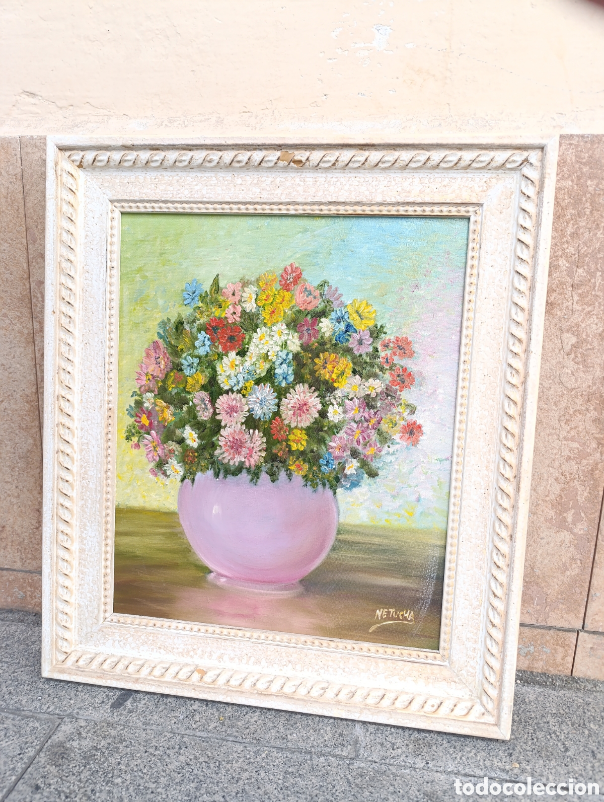 Kunst: FLORES EN JARRON. OLEO.SOBRE LIENZO. NETUCHA.